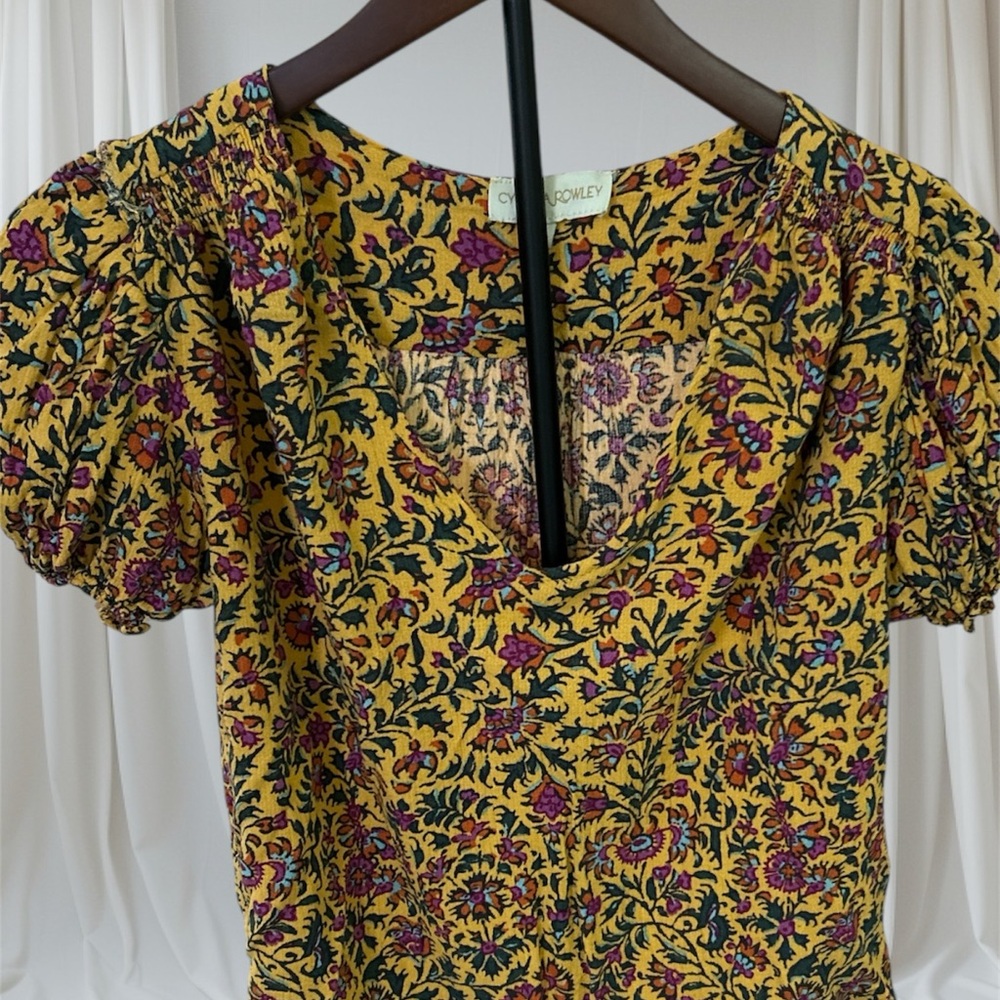 Cynthia Rowley Bohemian Style Women’s Yellow Floral Puff Sleeve Blouse